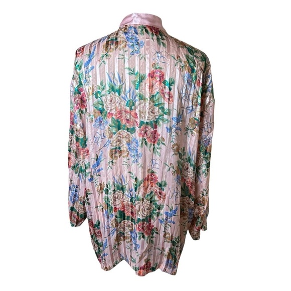 Vintage Victoria's Secret Gold Label Pink Satin Floral Sheer Pajama Top Large - Picture 3 of 8